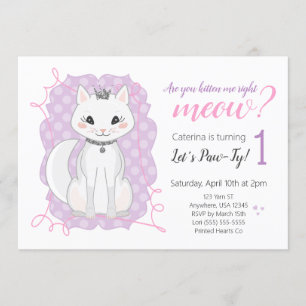 Kitten Meow Birthday-inbjudan   Rosa och Lila Inbjudningar