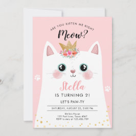 Kitten Meow Rosa Krona Girl Girl Kattunge Birthday Inbjudningar
