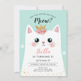 Kitten Meow Teal Krona Girl Kattunge Birthday Inbjudningar