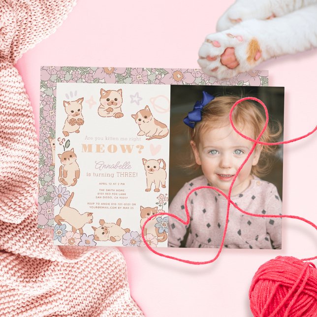Kitten mig Höger Meow Birthday Photo Inbjudningar (Skapare uppladdad)