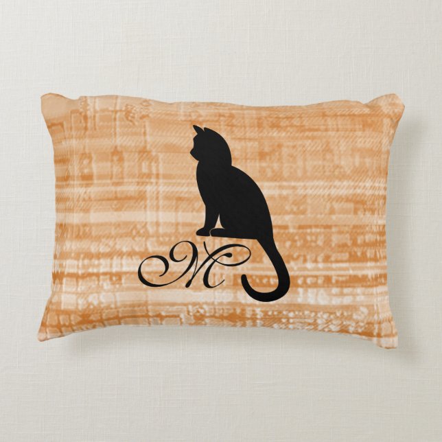 Kitten Monogram Cinnamon Ecru Texturerat utseende Prydnadskudde (Baksidan)