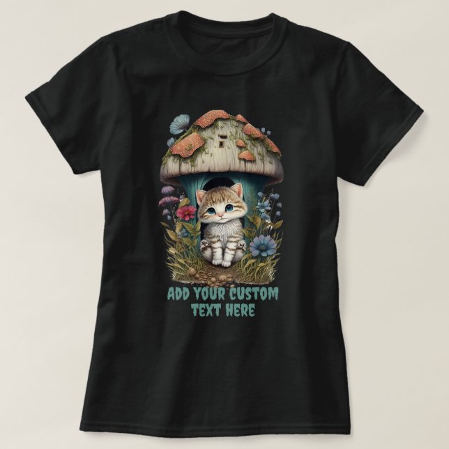 Kitten Mushroom House Blommigt, Cat Djurälskare T Shirt (Design framsida)