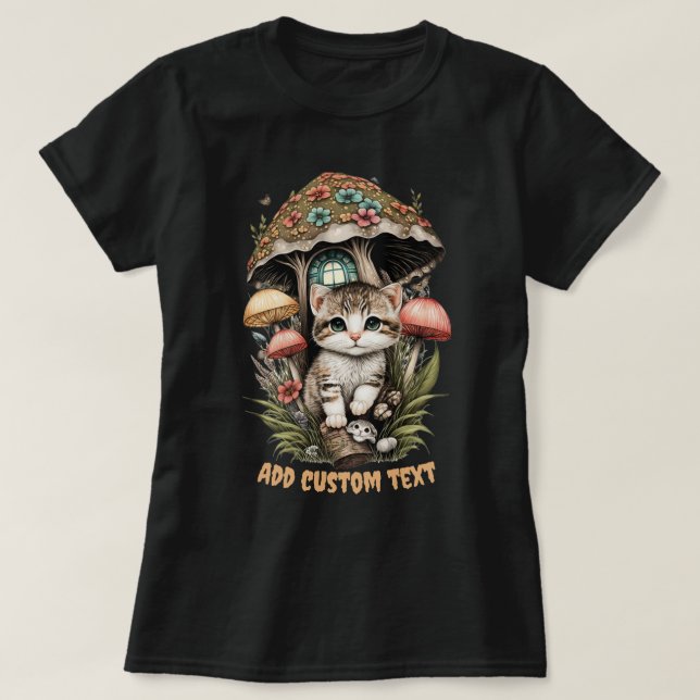 Kitten Mushroom House Blommigt, Cat Djurälskare T Shirt (Design framsida)