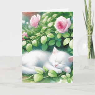 Kitten Napping under Rosebush Birthday Kort