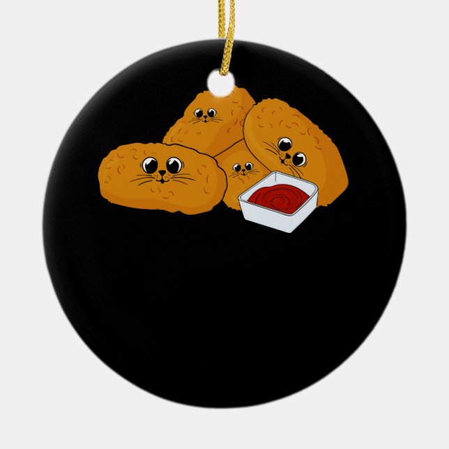 Kitten Nuggets Fast Food Cat and Chicken Nugget Lo Julgransprydnad Keramik (Framsidan)