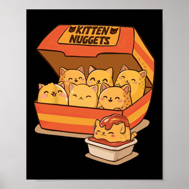 Kitten Nuggets Roligt Cute Food Pun Cat Lover Chic Poster (Framsidan)