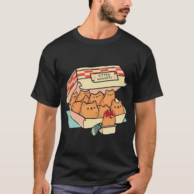 Kitten Nuggets snabbmatskat och Chicken Nugget Qu T Shirt (Framsida)