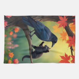 Kitten Oak Träd Garden Raven-Kråkas Kitchen Kökshandduk