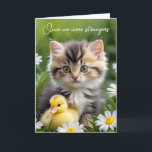Kitten och Duckling Friends Birthday Kort<br><div class="desc">Cute Kitten med gult som dansar efter väns födelsedag.</div>