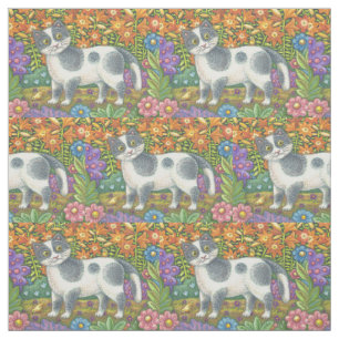 Kitten och Gulten Birds FOLK ART ANPASSNINGSBAR CA Tyg