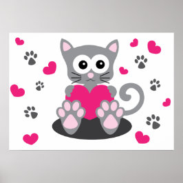 Kitten och Hearts Poster