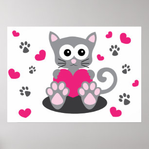 Kitten och Hearts Poster