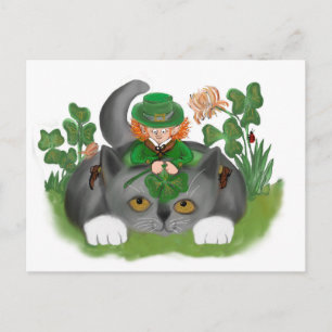 Kitten och Leprechaun Hitta en Fyrklöver Vykort