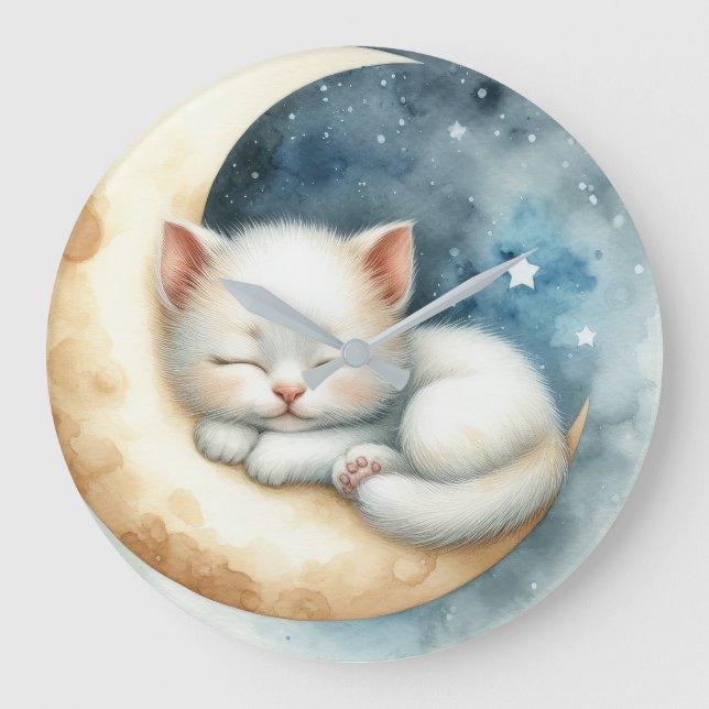 Kitten och Måne Stor Klocka (Framsida)