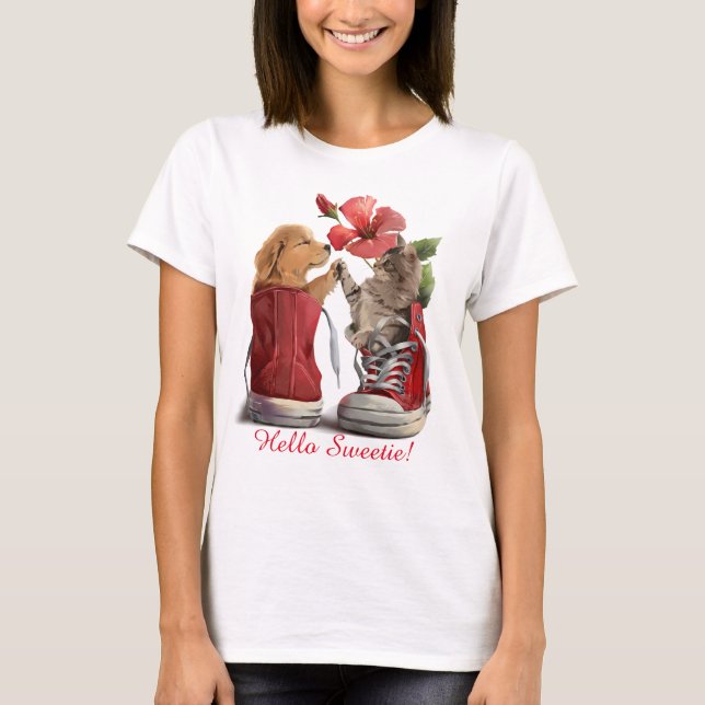 Kitten och marionen greet varandra t shirt (Framsida)