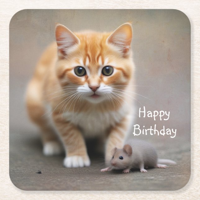 Kitten och Mouse Underlägg Papper Kvadrat (Framsidan)