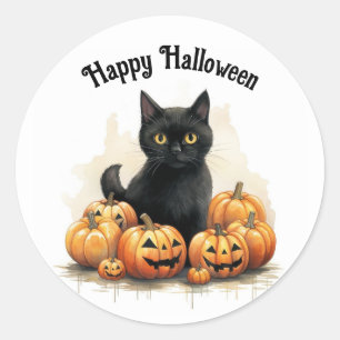 Kitten och Pumpkins Round Sticker Runt Klistermärke