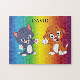 Kitten och Puppy Rainbow puzzle personlig. Pussel