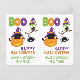 Kitten och Uggla Klass School Teacher Halloween Ca Vykort