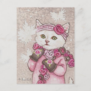 Kitten på mittensidor och svettare i snö sött vyko vykort