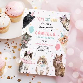 Kitten Party Låt oss Pawty Kattunge födelsedagen Inbjudningar
