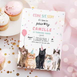 Kitten Party Låt oss Pawty Kattunge födelsedagen Inbjudningar