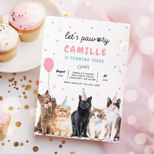 Kitten Party Låt oss Pawty Kattunge födelsedagen Inbjudningar