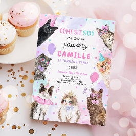 Kitten Party Låt oss Pawty Kattunge födelsedagen Inbjudningar