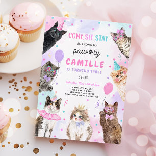 Kitten Party Låt oss Pawty Kattunge födelsedagen Inbjudningar
