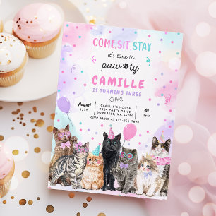 Kitten Party Låt oss Pawty Kattunge födelsedagen Inbjudningar