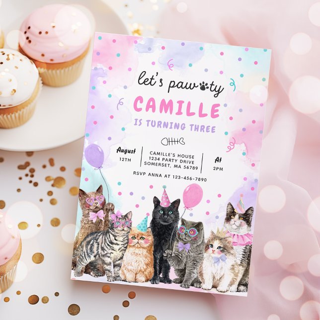 Kitten Party Låt oss Pawty Kattunge födelsedagen Inbjudningar (Skapare uppladdad)