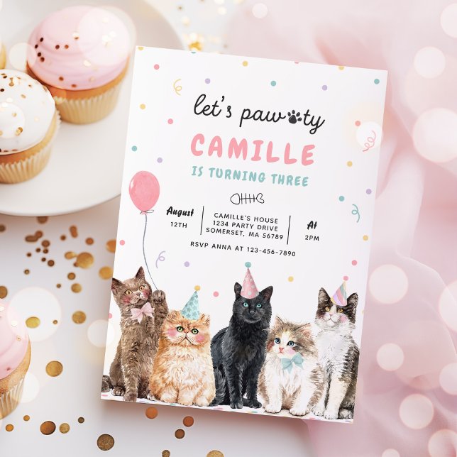 Kitten Party Låt oss Pawty Kattunge födelsedagen Inbjudningar (Skapare uppladdad)