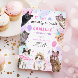Kitten Party ringer upp alla smådjur på födelsedag Inbjudningar