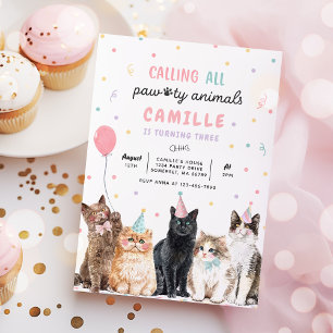 Kitten Party ringer upp alla smådjur på födelsedag Inbjudningar