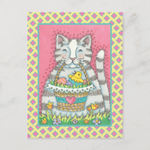 KITTEN & PÅSK BASKET, CUTE CAT HELGDAG POSTCARD VYKORT