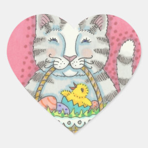 KITTEN & PÅSKÄGG BASKET, KAT-STÄCKARE Lakan Hjärtformat Klistermärke