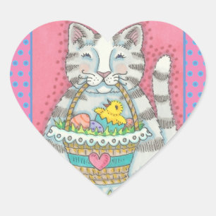 KITTEN & PÅSKÄGG BASKET, KAT-STÄCKARE Lakan Hjärtformat Klistermärke