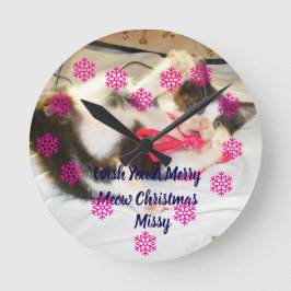 Kitten Photo Text Jingle Meows, Customize,  Rund Klocka