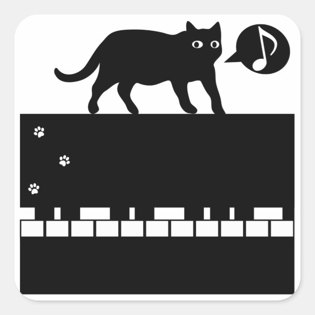 Kitten_Piano Fyrkantigt Klistermärke (Framsida)