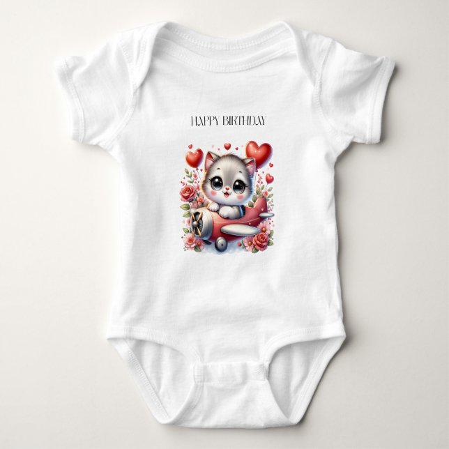 Kitten Pilot Födelsedag T Shirt (Framsida)
