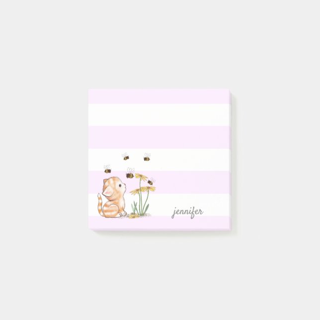 Kitten Post it Notes White Lila Rand Post-it Block (Framsida)