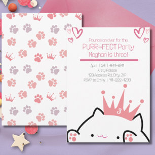 Kitten Princess Girl Birthday Inbjudningar