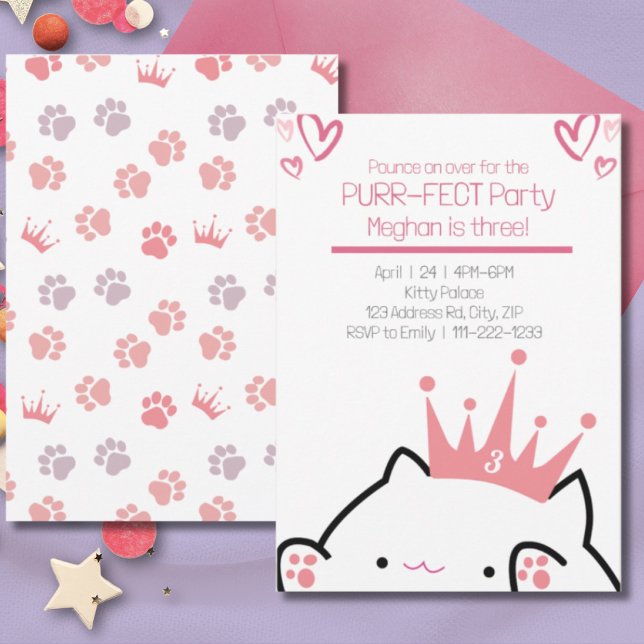 Kitten Princess Girl Birthday Inbjudningar (Skapare uppladdad)