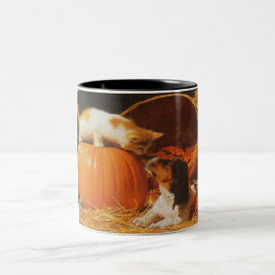 Kitten, Pumpkin och Puppy Två-Tonad Mugg