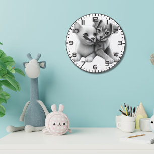 Kitten Puppy Embrace Wall Clock Stor Klocka