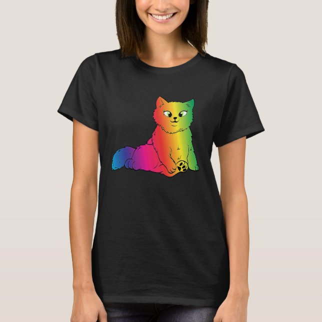 Kitten Rave Cat-plagg i färglös Cute Rainbow T Shirt (Framsida)