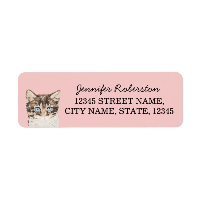 Kitten Returetiketters - Rosa Girly Cat Returadress Etikett (Framsidan)