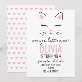 Kitten Rosa Hjärtans Födelsedag Inbjudningar