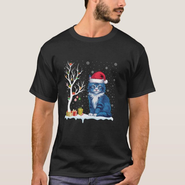 Kitten Santa Hat Festive Träd Light jul Paja T Shirt (Framsida)