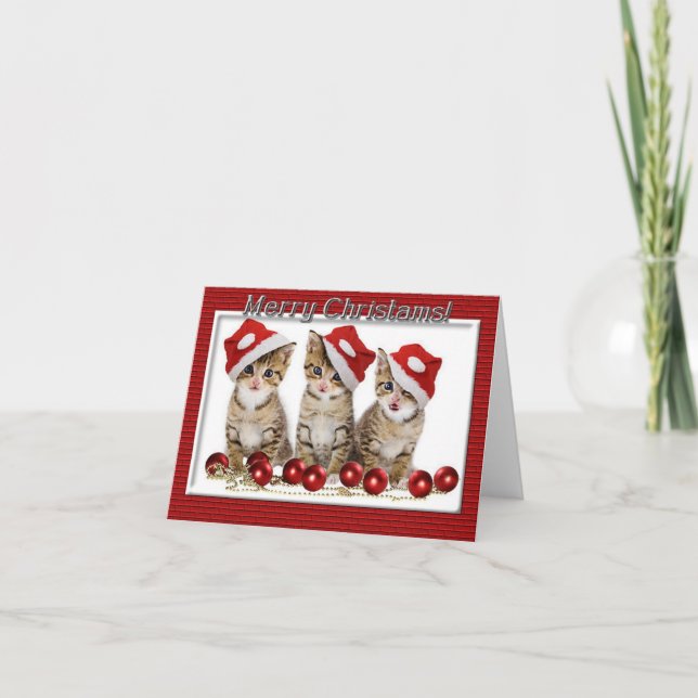 Kitten Santas-julanteckningskort Helgkort (Framsida)
